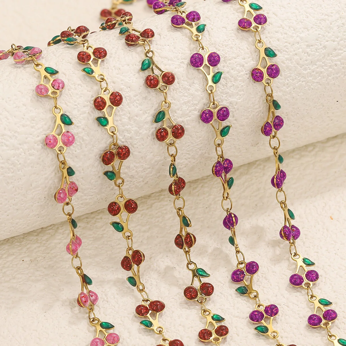 New Stainless Steel Enamel Cherry Chain DIY Jewelry Accessories Making Double 18K Gold Sided Drip Oil Chain