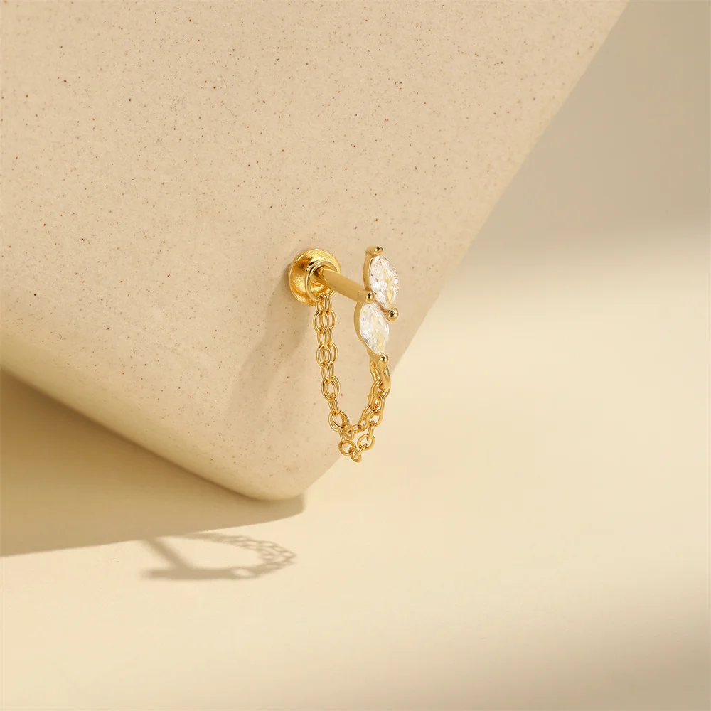 AIDE 925 Sterling Silber Pferdeaugen Doppelschichtige Quaste für Damen, flacher Rücken, Knorpelpiercing, Ohrknochen-Ohrringe, edler Schmuck – Detail 7