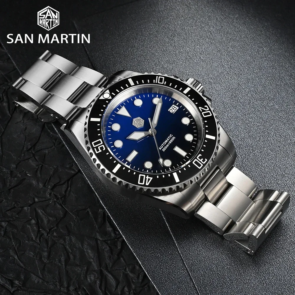 San Martin 2023 Nieuwe Mannen Duikhorloge NH35 Luxe Automatische Mechanische Horloge Saffier Waterdicht 300 m Fly Verstelbare Sluiting