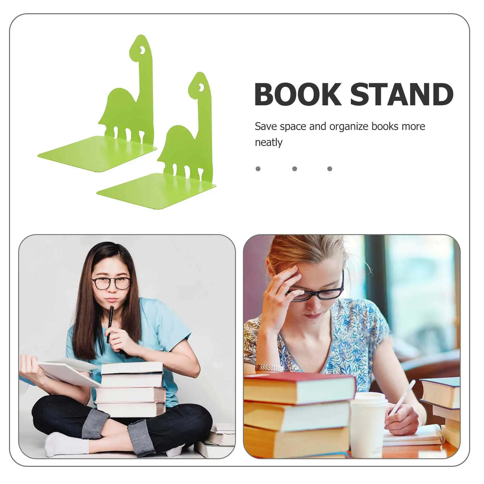 Metal Bookends Dinosaur 6x5inch Book Holder Stand Desktop Storage Rack Desk Divider Book Stopper for Shelves Kids File Organiser view 5