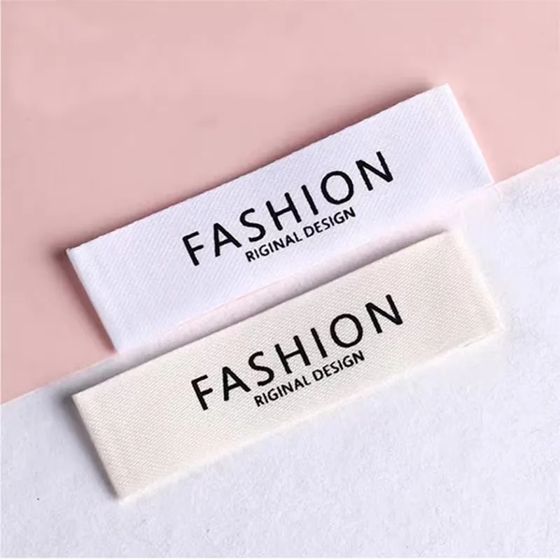 DIY Labels Custom Logo Polyester Cotton Tags Business Name LOGO Printed Cotton Labels White Fabric image 6