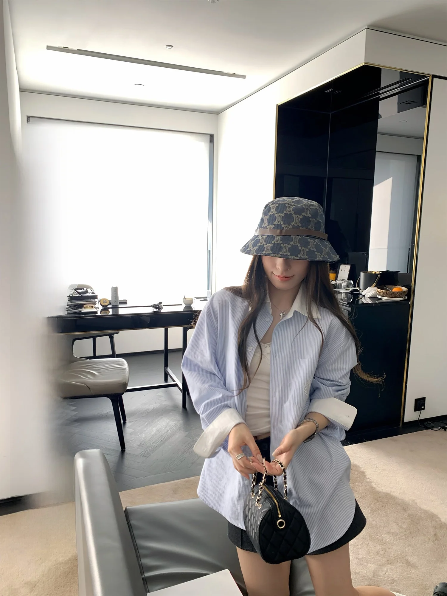 

Spring Dream Blue Embroidered Loose Long Sleeve Women's Shirt Striped Casual Style Comfortable Fit Fashion Design Top