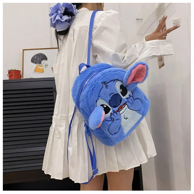 

Kawai Disney Anime Stitch Plush Backpack Cute Girl Dark Blue Large Capacity Student Cartoon Book Bag Children's Holiday Gift