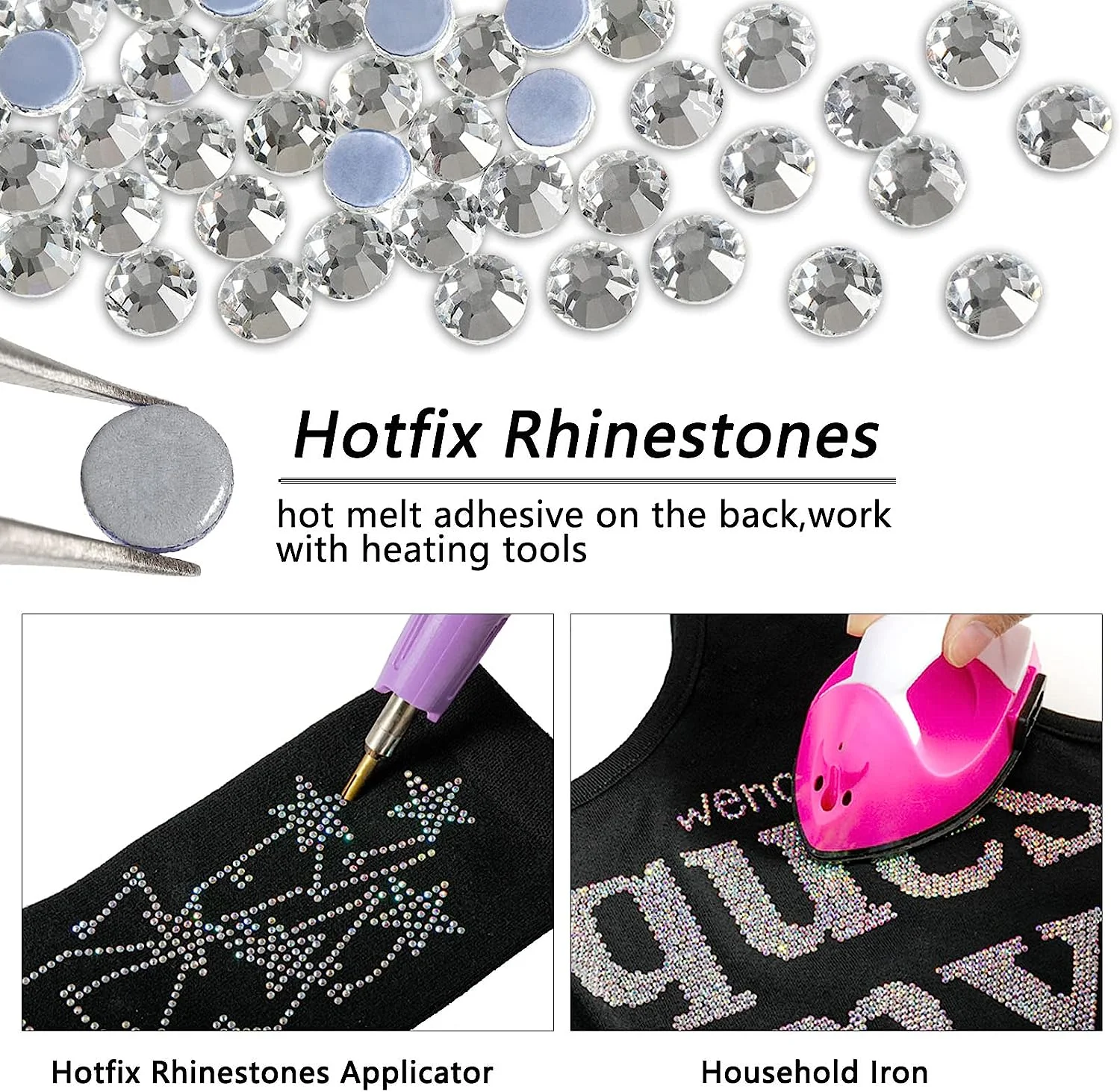 Rigta Hotfix Rhinestones Crystal AB Glass Flatback Rhinestone SS10-SS40 for Crafts Garment DIY Decorations 1440Pcs 288Pcs 144Pcs