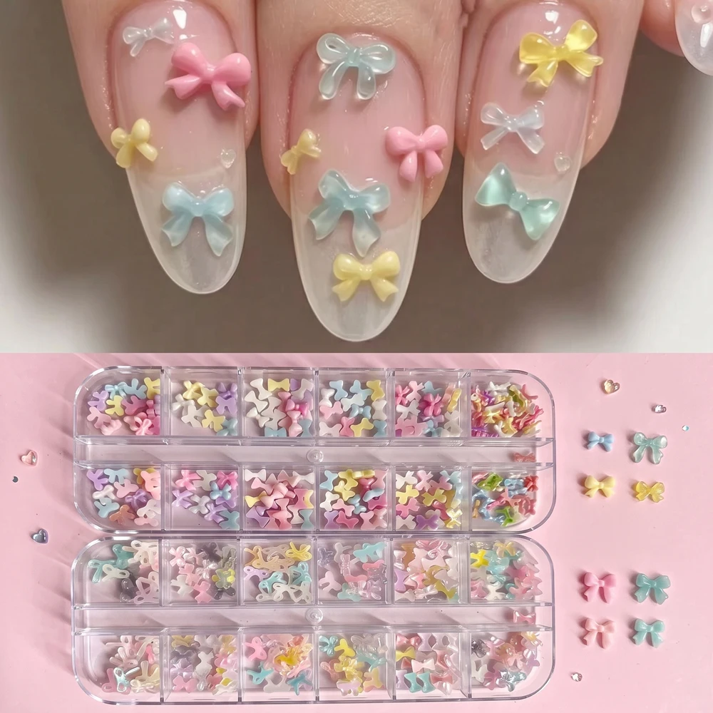 1Box Multi‑Color Resin Bowknot Nail Charms Cute 3D Flat‑Back Mini Ribbon Bow Nail Ornaments Sweet Macaron Y2K Style DIY Manicure