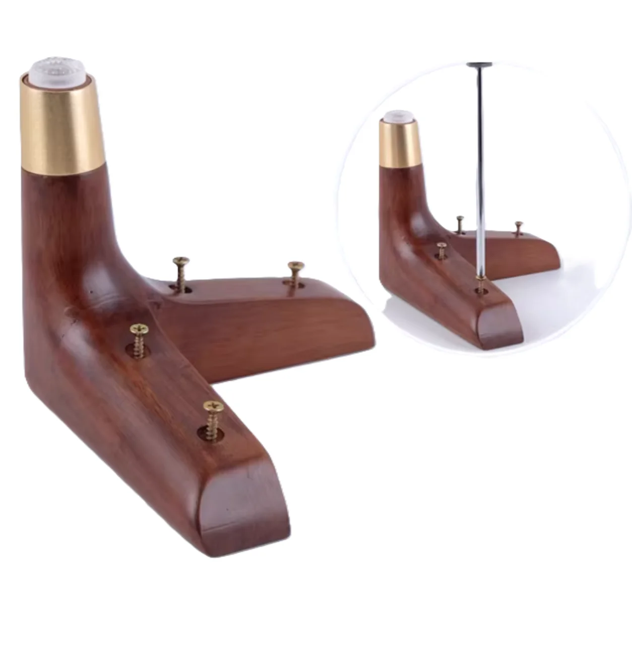 4Pcs Rubber Wood Triangular Leg Feet With Brass Tip For Sofa Furniture Coffee Bar Cabinet Replacement Screw