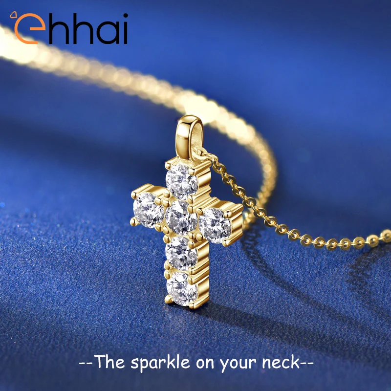 

Ehhai GRA сертифицированное 3,5 мм круглый муассанит крест кулон ожерелье для женщин настоящее серебро S925 свадебные ювелирные изделия подарки
