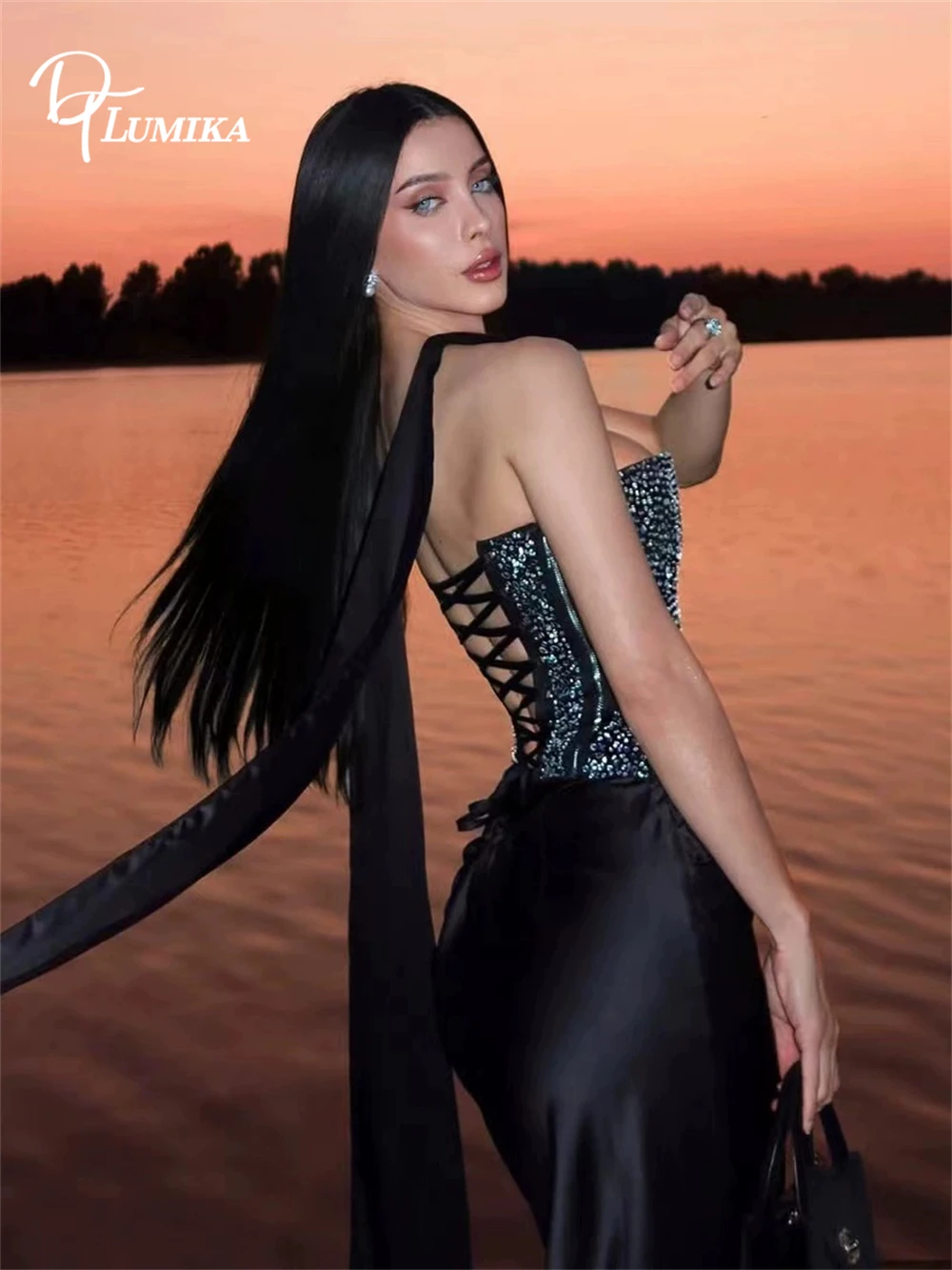 Vestido de Fiesta 2 en 1 DTLumika para Mujer, Top Ajustado con Falda de Satén, Ideal para Fotos en la Playa, Cócteles, Discotecas y Eventos Nocturnos