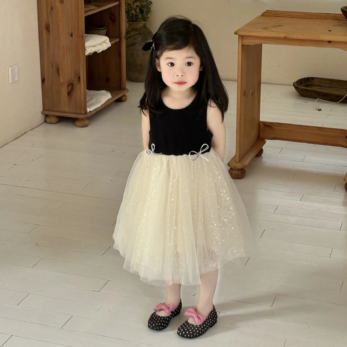 Girls Dress 2026 Summer New Children Clothing Korean Girls Back Hollow Splicing Dress Sleeveless Princess Dress