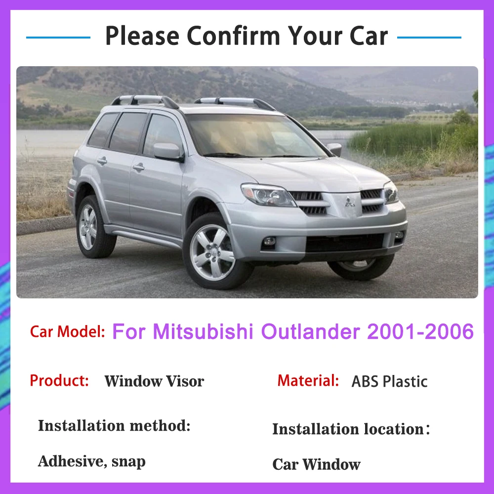 For Mitsubishi Outlander Montero Airtrek CU ZE ZF 2001~2006 Car Side Window Visor Windshield Deflectors Awning Cover Accessories