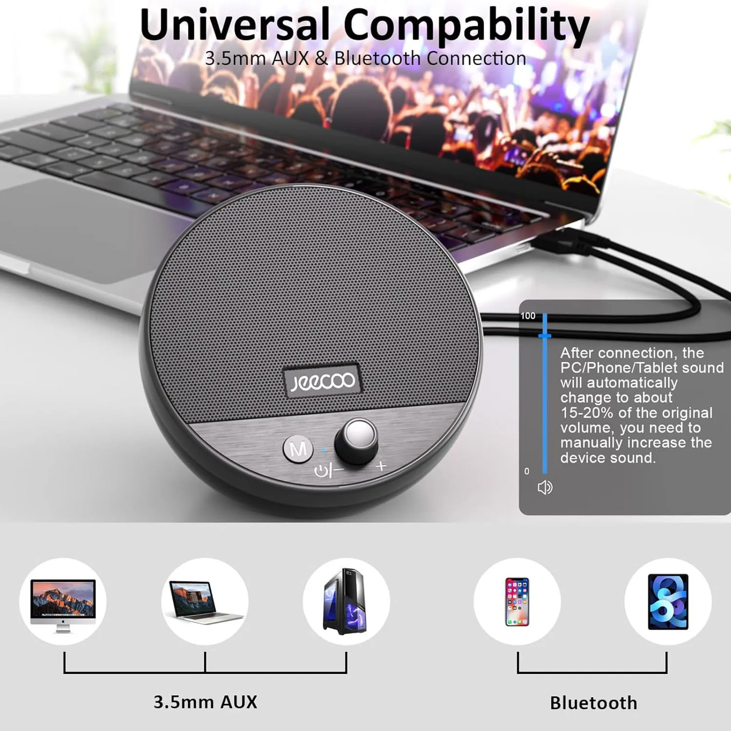USB Computer Speaker for Laptop, PC, External Speakers for Desktop Computer, Crystal Clear Sound, Loud Volume, Plug-N-Play