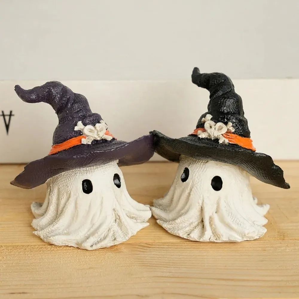 

Funny Cute Halloween Ghost Figurine Resin Crafts White Hat Ghost Statue Handmade Halloween Ornaments Haunted House
