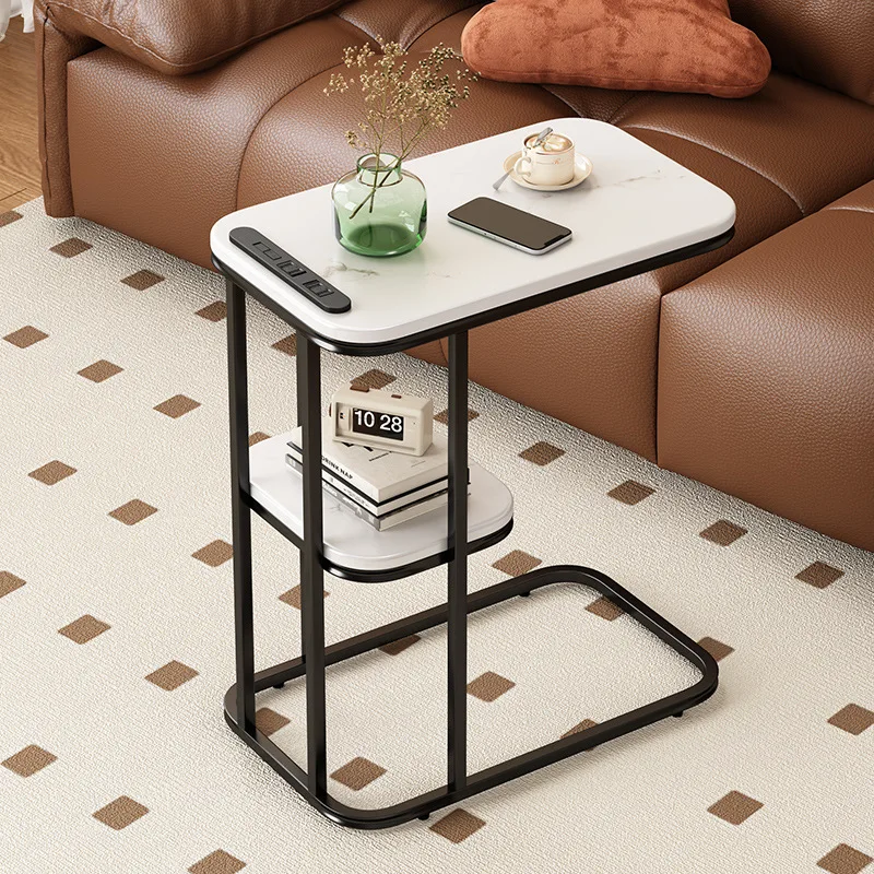 

Modern Side Table, 2-layer End Table with USB Interface, Small Coffee Table for Bedside, Nightstand Storage Shelf for Bedroom