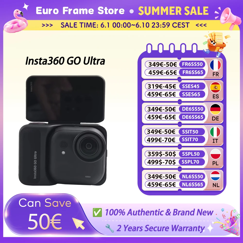 Caméra d'action Insta360 GO Ultra 4K 60fps, légère, POV, mains libres, Ultra-HD, stabilisation magnétique FlowState, Insta 360 GO Ultra