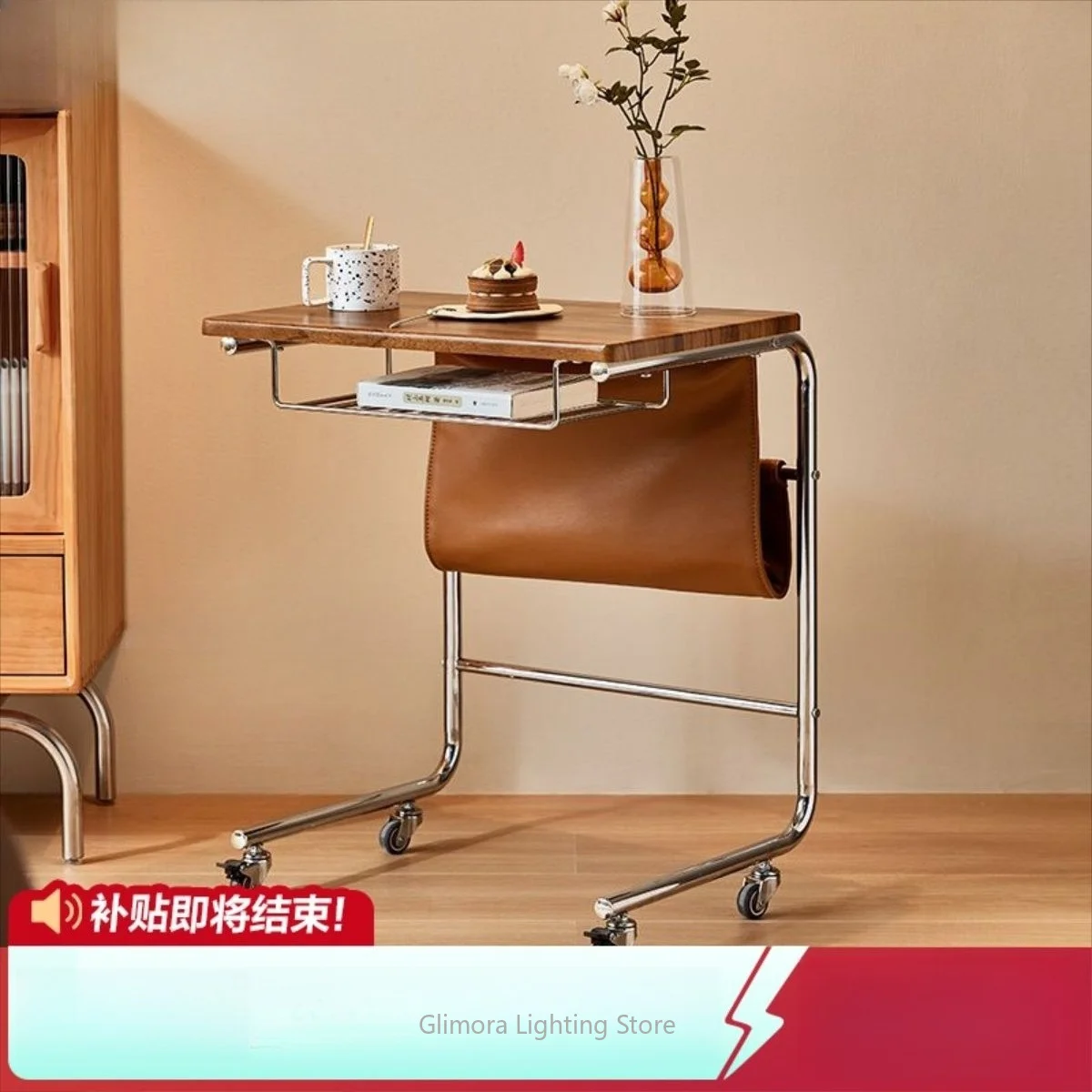 Wooden Movable Side Table for Home, Versatile Small Desk for Study & Bedside，Vintage Solid Wood Movable Side Table