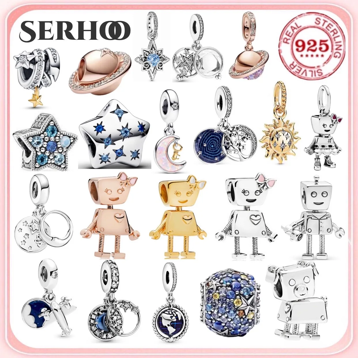 

Sparkling 925 Sterling Silver Starry Beads Dangle Charm Fit Original Bracelet DIY Cultural For Women Jewelry Gift