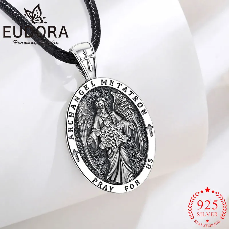 

Eudora Archangel Metatron Necklace 925 Sterling Silver Vintage Metatron's Cube Pendant Religious Jewelry Fine Gift for Men Woman