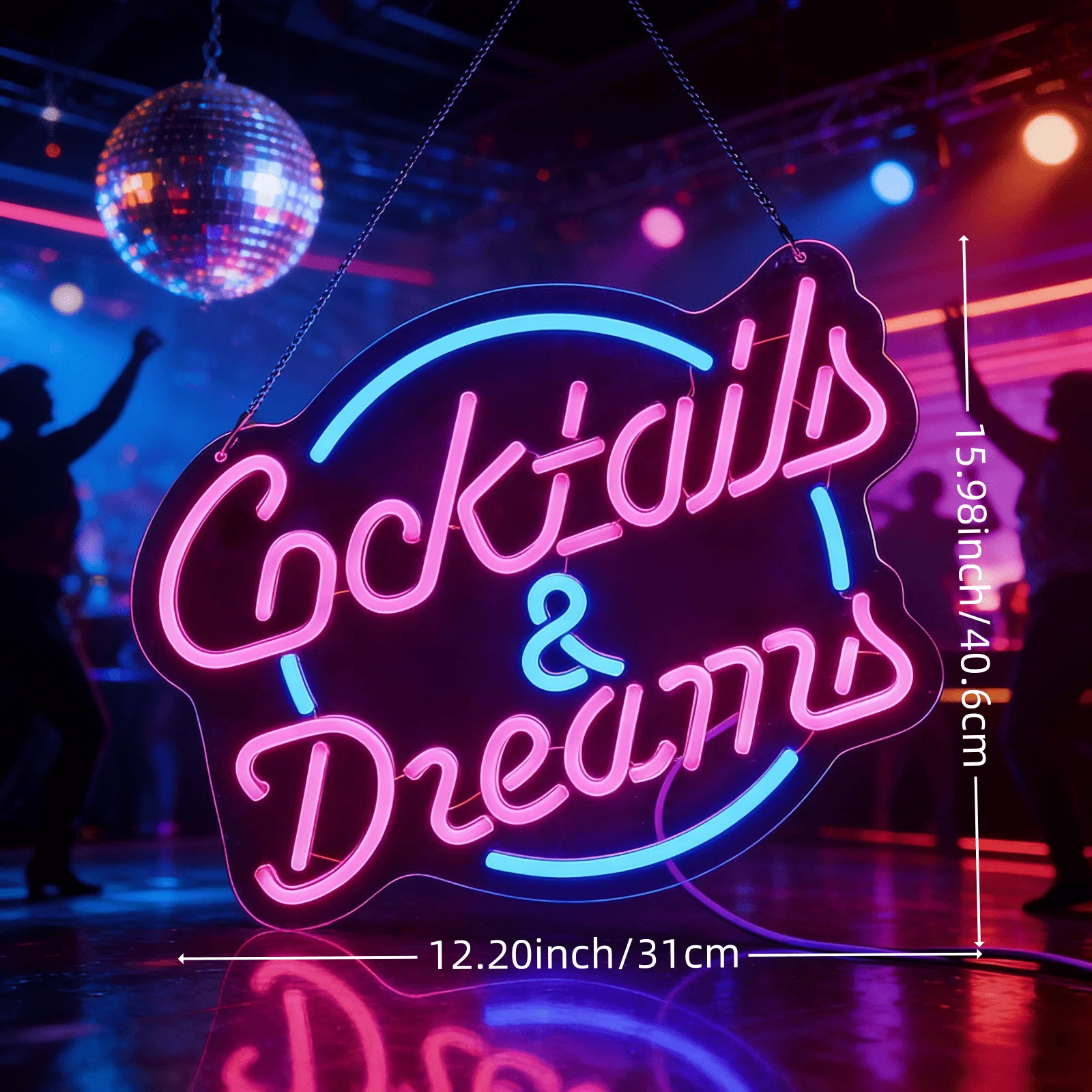 LED Cocktails & Dreams Neon Sign Pink Blue USB Powered Wall Light for Bar Home Bedroom Decor Aesthetic Hanging Lamp view 2