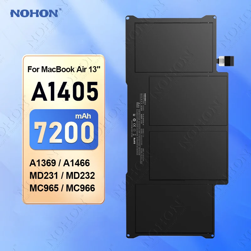 NOHON A1405 A1496 Laptop Battery for MacBook Air 13 Inch A1369 A1466 MD760 A1377 MD231 MD232 MC965 MC966 MC503 MC504 MD760