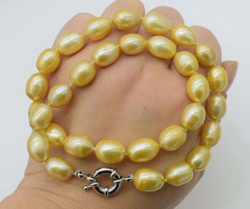 

freshwater pearl egg champagne 10*13mm necklace nature wholesale beads 18inch