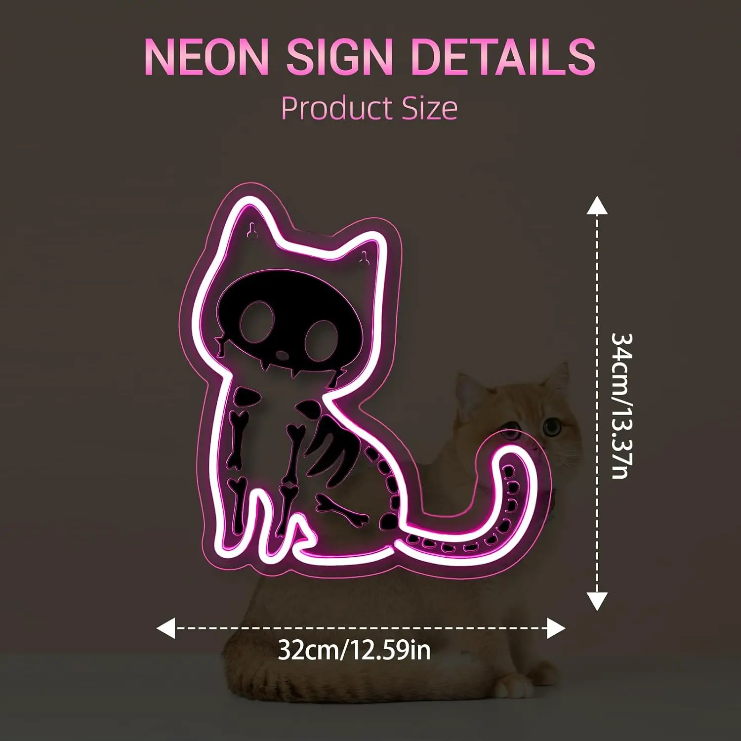 Electric Shock Cat LED Neon Sign Halloween Theme USB Neon Light Dimmable Wall Decor for Kidsroom Gamingroom Haunted House