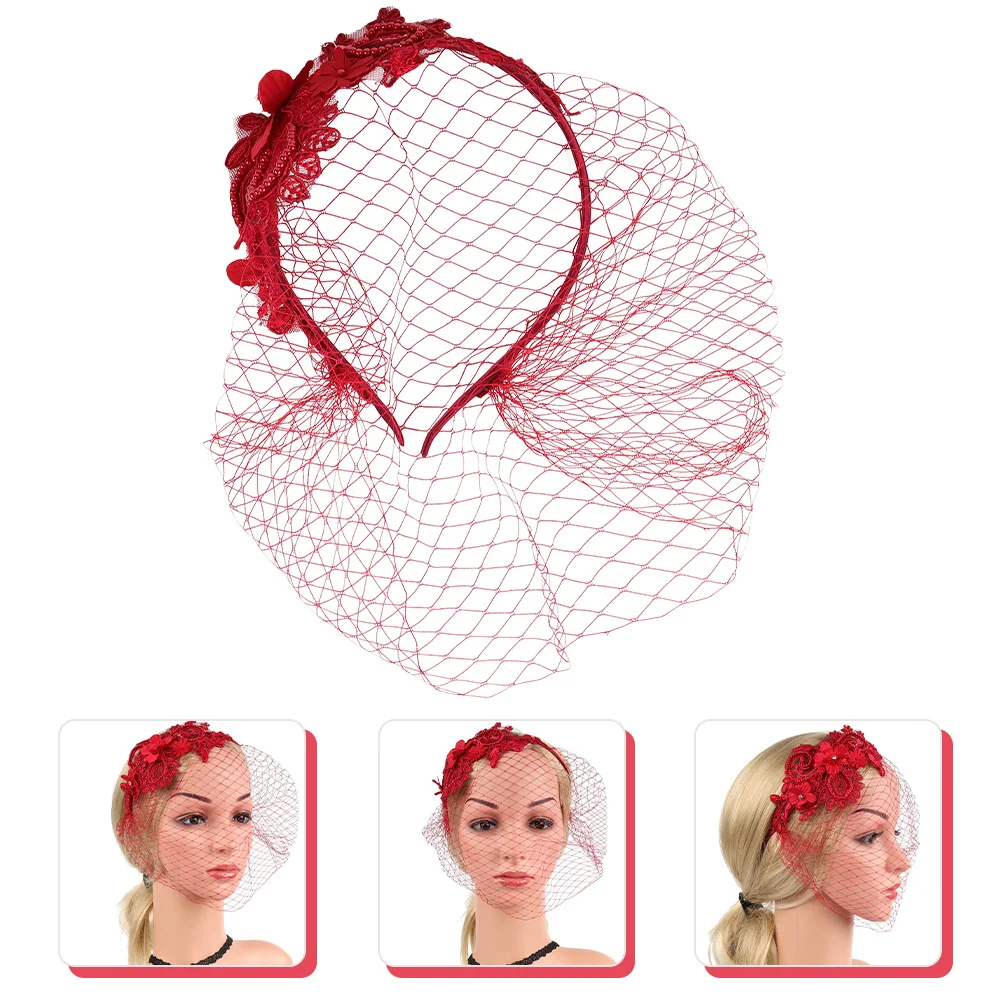

Elegant Wedding Veil Fascinator Bridal Face Veil Headband Floral Lace Rhinestone Mesh for Party Tea Party Wedding Banquet