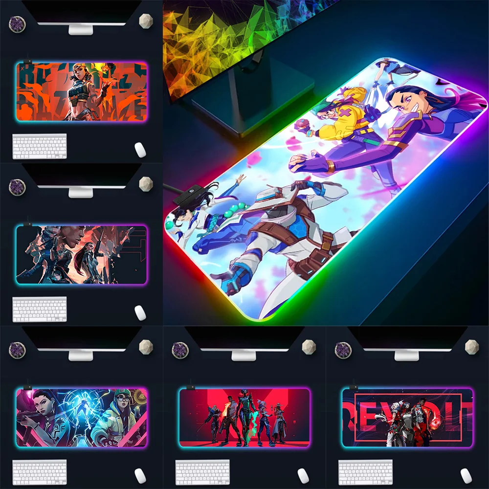 

RGB Pc Gamer Keyboard Mouse Pad Valorants Game Character Art Mousepad LED Glowing Mouse Mats Rubber Gaming Computer Mausepad