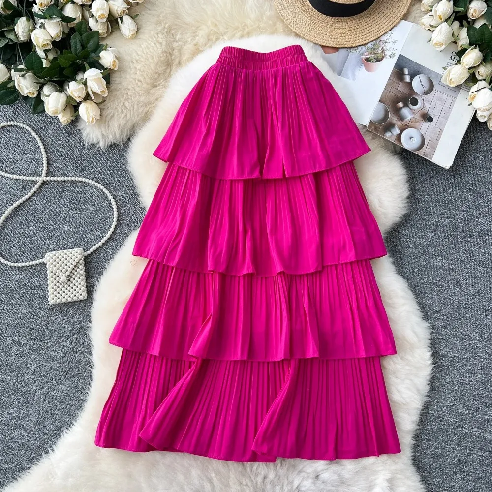 Sweet Vintage Tiered Elegant High Waist Chic Fairycore A-line Cake Skirt French Streetwear High Street Autumn Winter Clothing