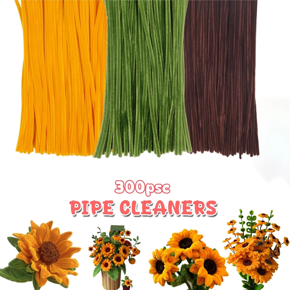 300pcs Pipe Cleaners Chenille Stem Craft Flower Supplies,  3 Colors Pipe Cleaners Set for DIY Art and Craft Decorations