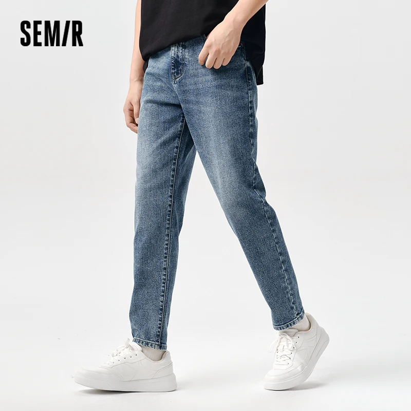Semir Denim | Semir Jeans Men Distressed Vintage Washed Tapered Trousers Fashionable Commuting Long Trousers Versatile in Spring