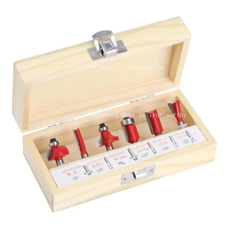 Suitable for 1/4 Handle 6.35 Handle 6-piece Milling Cutter Set, Trimming Machine, Woodworking Milling Cutter Head Set