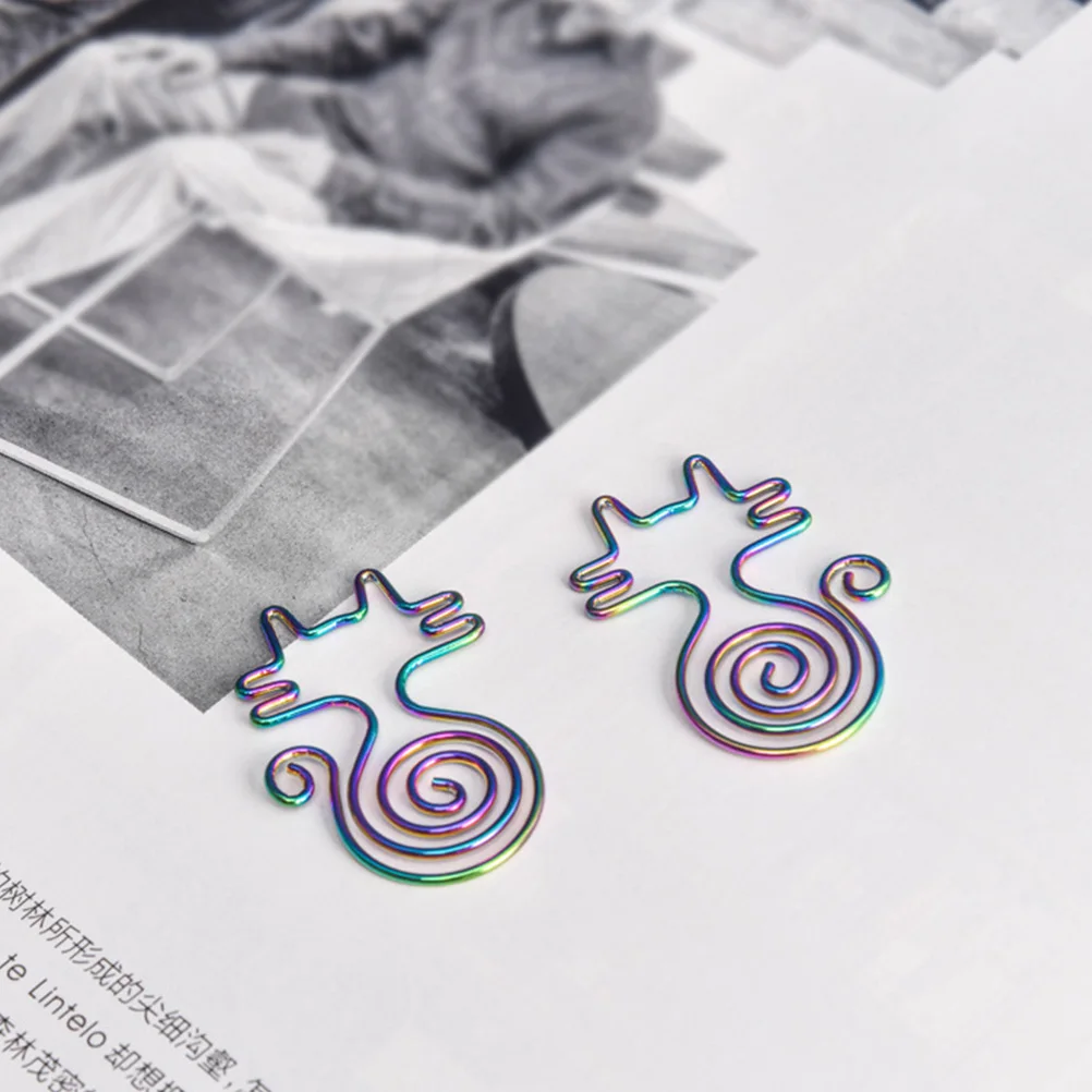 8 قطع من مشابك الورق على شكل قطة بألوان متنوعة، مشابك بتصميم حيوانات لعرض بطاقة الصور، إشارة مرجعية معدنية للوازم المكتبية