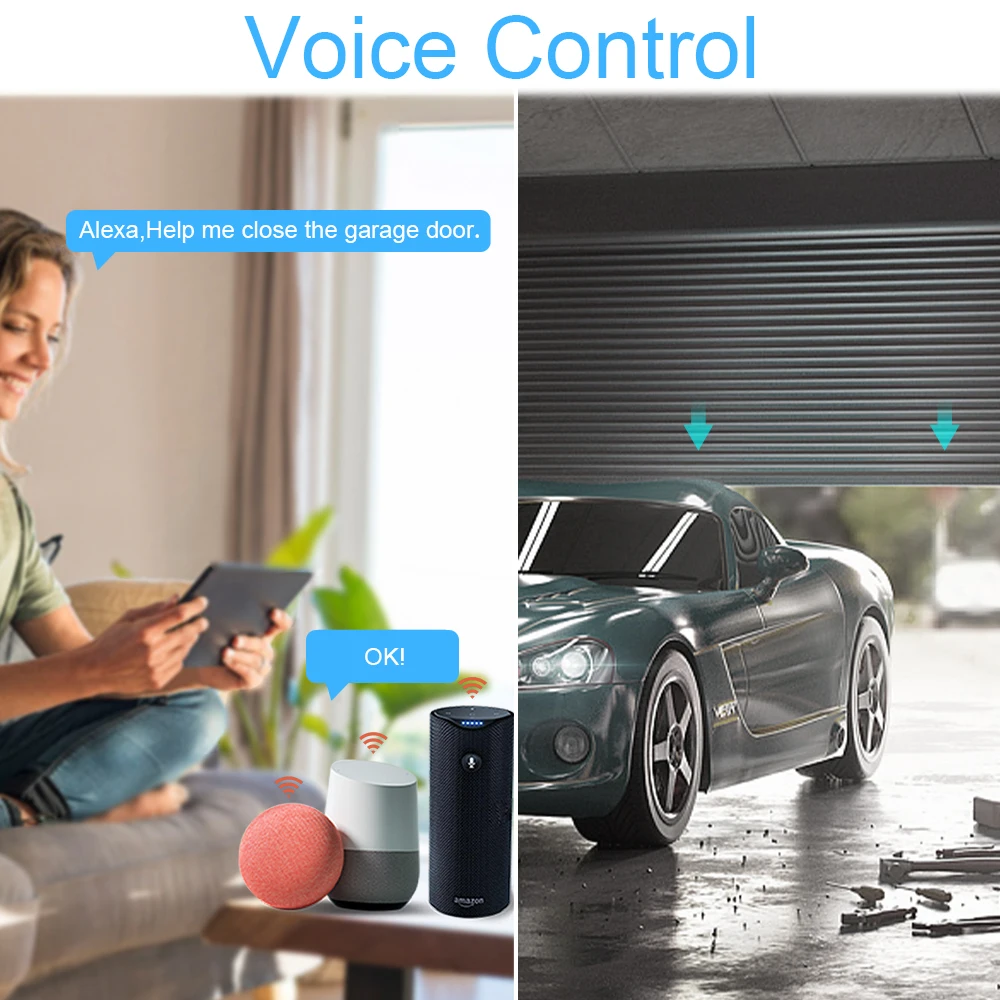 Tuya-ガレージドア用のインテリジェントなタッチスイッチ,家庭用のオン/オフボタン付きレシーバー,接続されたスイッチ,音声コマンドおよびWiFi付き