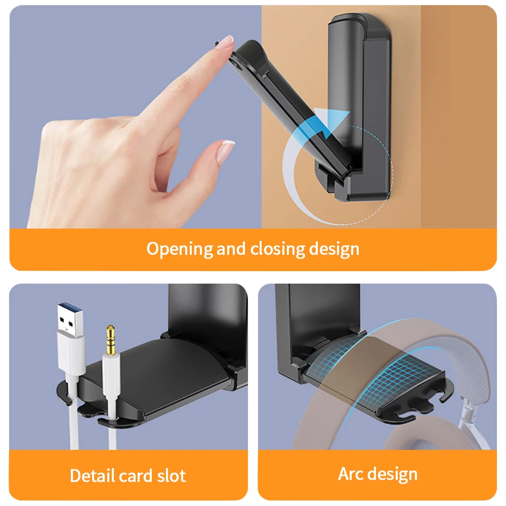 ที่ใส่หูฟังที่เก็บหูฟังแบบพับได้ตัวยึดหูฟังไม่ต้องเจาะรูตัวยึดทรงด้วง