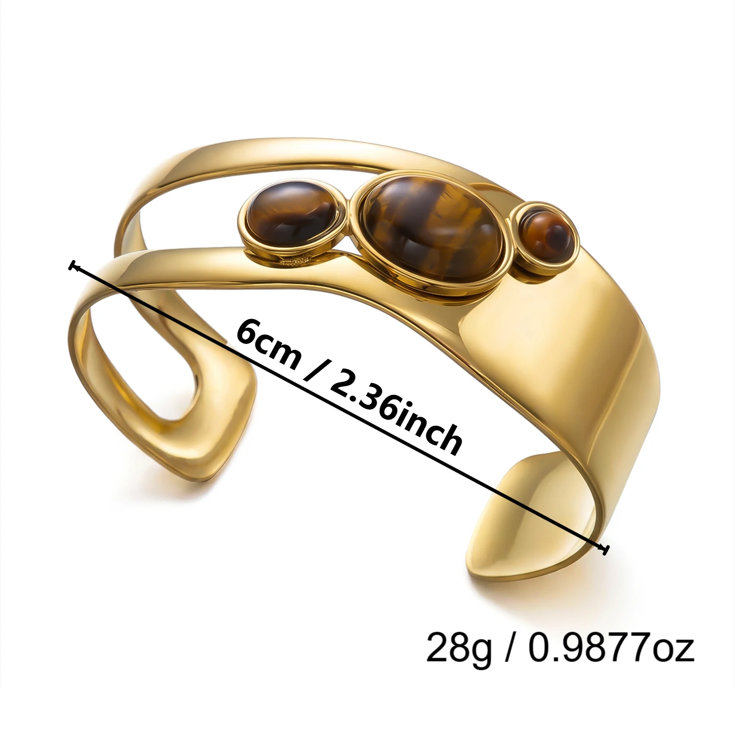 Extravagantes Retro-Armband aus Vergoldetem Edelstahl für Damen und Herren mit Naturstein, Glatt und Hohl, Charm-Schmuck Geschenke – Detail 8