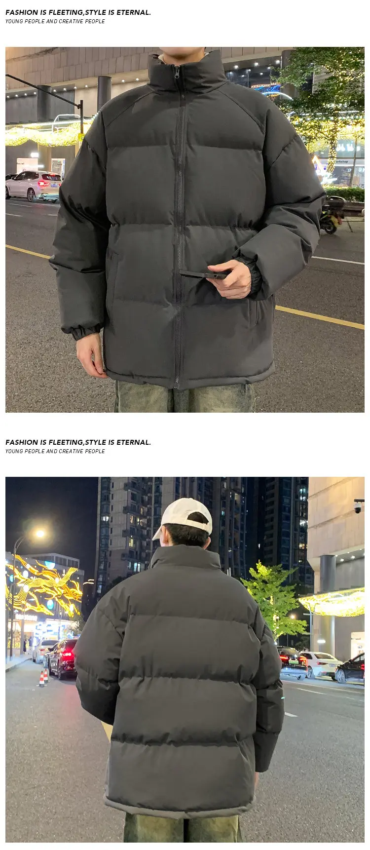 Men's Parkas Warm Basic Style Casual Jackets Thicken Winter Coat Puffer Jacket Solid Color Outwear Men's Clothing