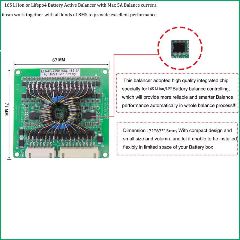 13S 14S 15S 16S Li Ion or LiFePo4 Battery Active Balancer 5A 48V 60V LiFePo4 Battery Active Equalizer Inductance Balance