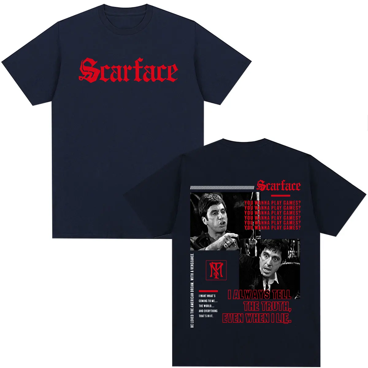 Movie Scarface Tony Montana Al Pacino Graphic T-Shirt Men Women Clothing Fashion Gothic Vintage Oversized Short Sleeve T-shirts