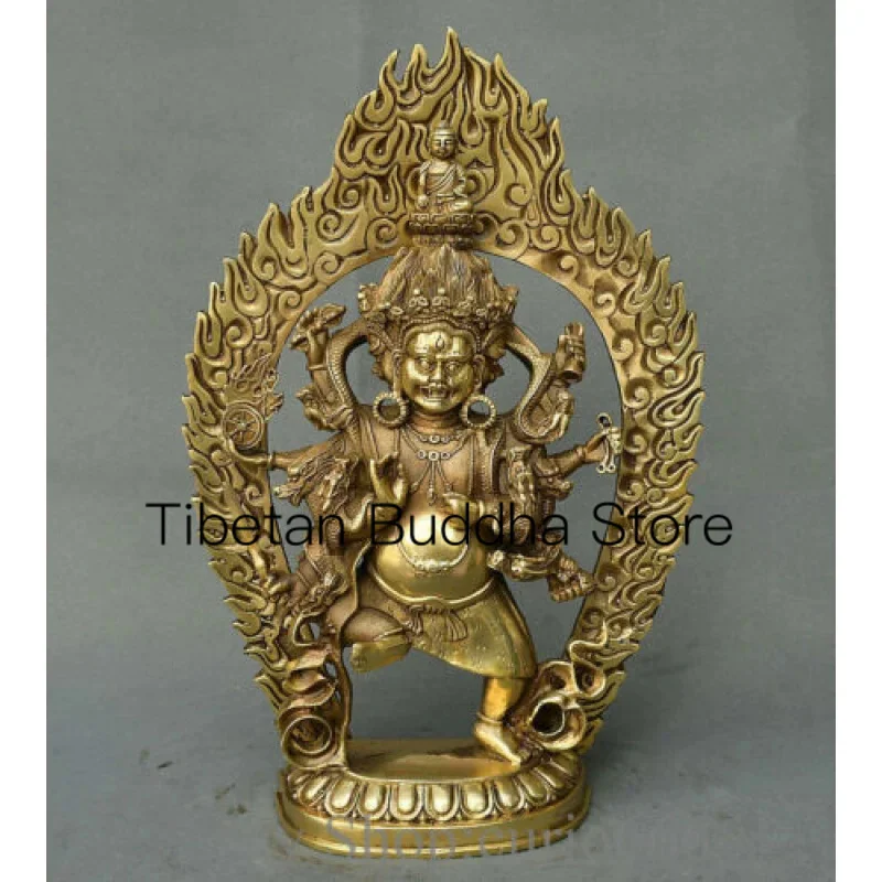 

13" Old Tibetan Copper Buddhism Tantra 4 Head 8 Arms Mahakala Buddha Statue