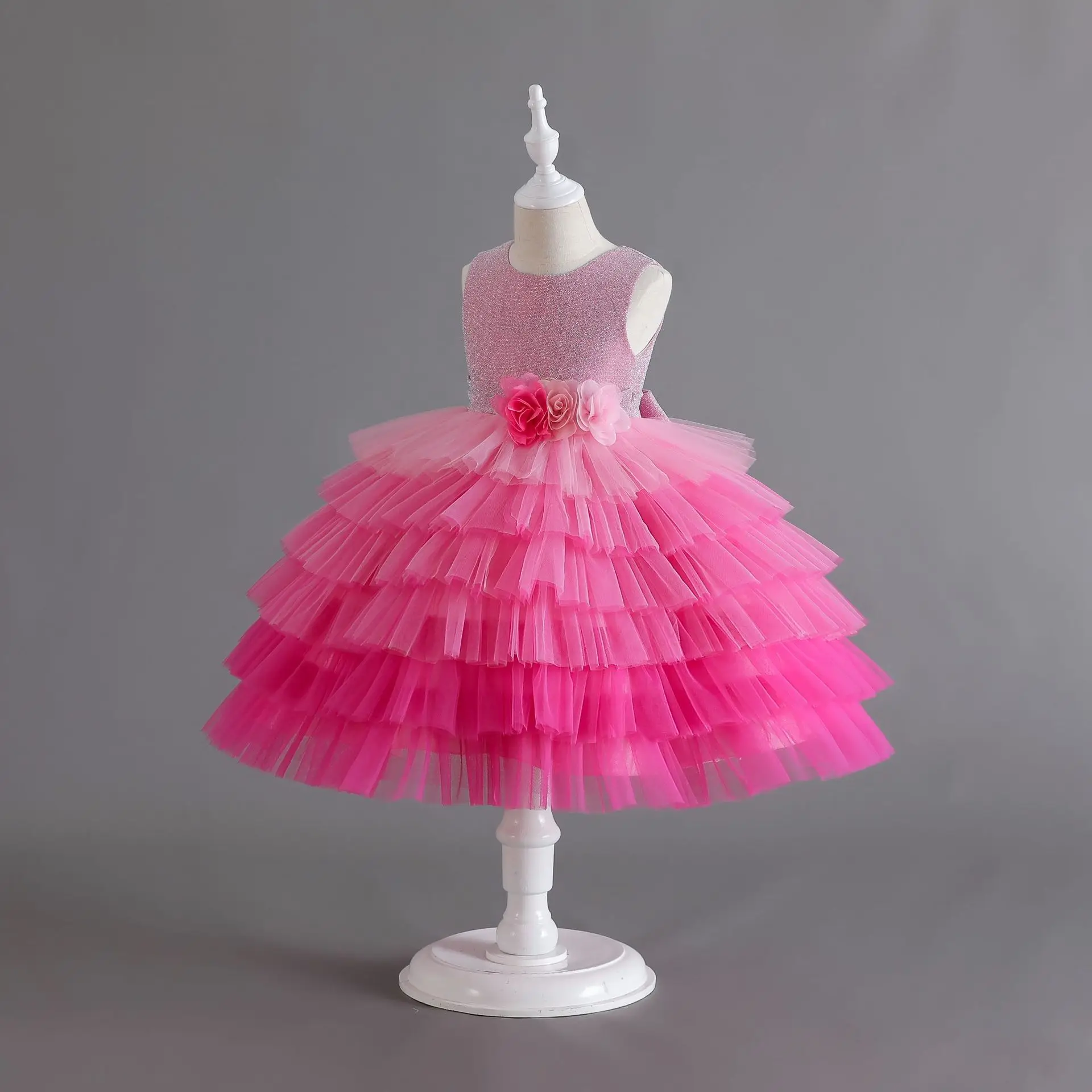 Kids Tired Gradient Tulle Dress for Wedding Knee-length Princess First Communion Gowns Party Pageant Dress For 3-10 Yr Girls