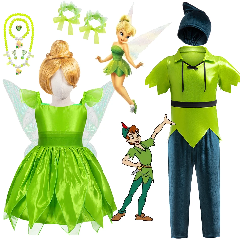 Princess Tinker Belll Cosplay Dress Pan Peter Halloween Costume Baby Boy Stage Performance Set 3Pcs Fashion Carnival Kid Girl