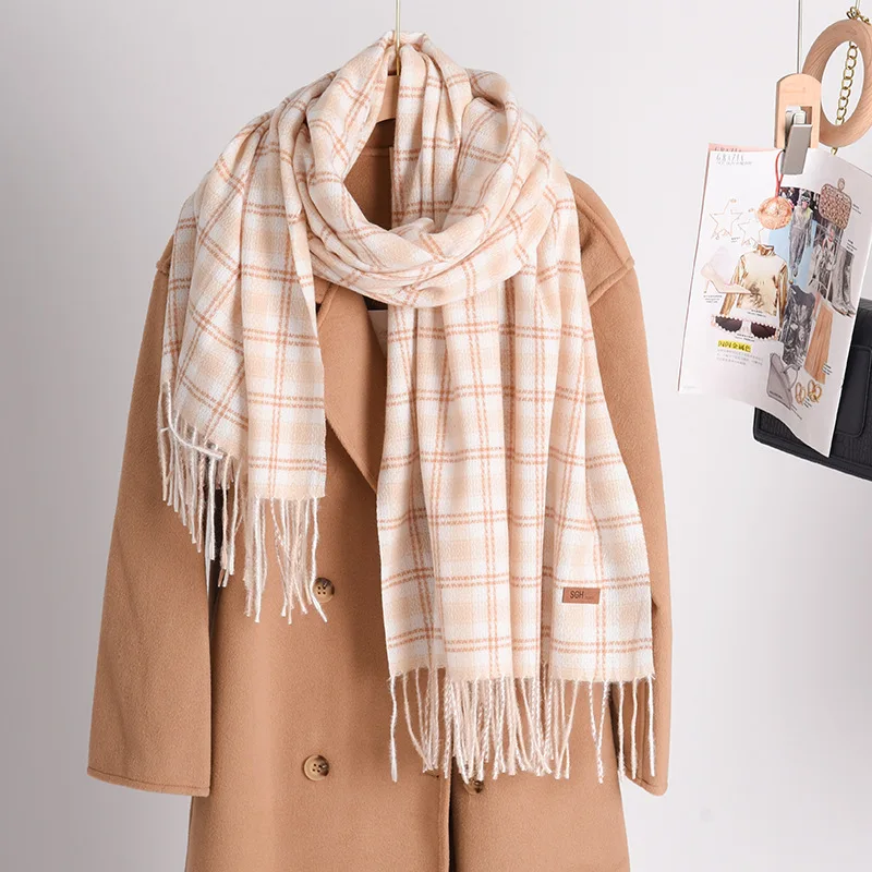 

2024 Wool Scarves Women Autumn and Winter Knitted Wool Blended Scarf Adults Thin Warm Short Scarves Adults Plaid Print Y148