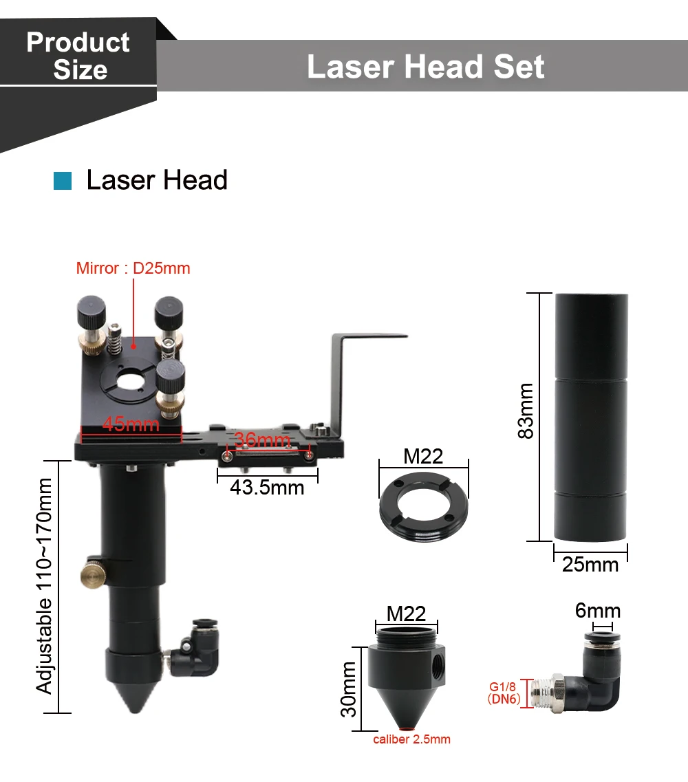 QDLASER CO2 Laser Head Assembly E Series Complete Set 1Pc Lens 3Pcs Si Mirrors Laser Engraver Cutter Accessories
