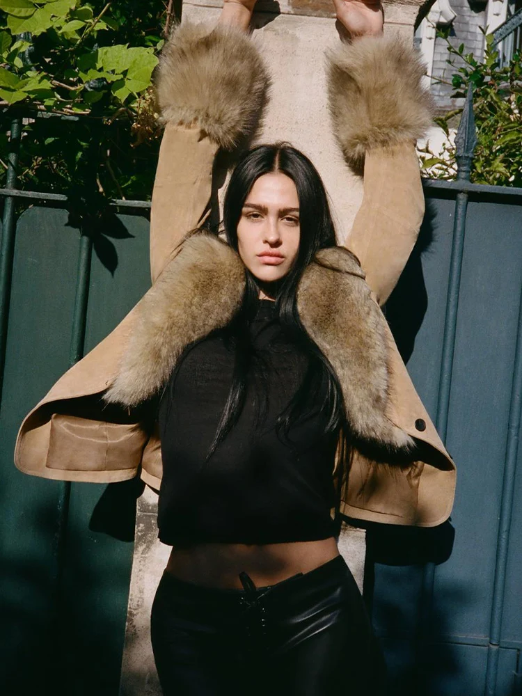 

Зимнее женское новое модное однобортное пальто из искусственной замши в европейском и американском стиле 2025 года с эффектом искусственного меха