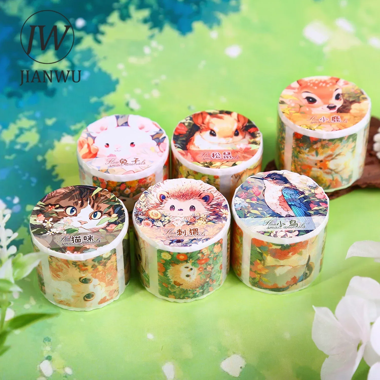 JIANWU 34mm*200cm Flower Small Animals Series Kawaii Cats Material Collage Waste Washi Tape Creative DIY Journal Stationery