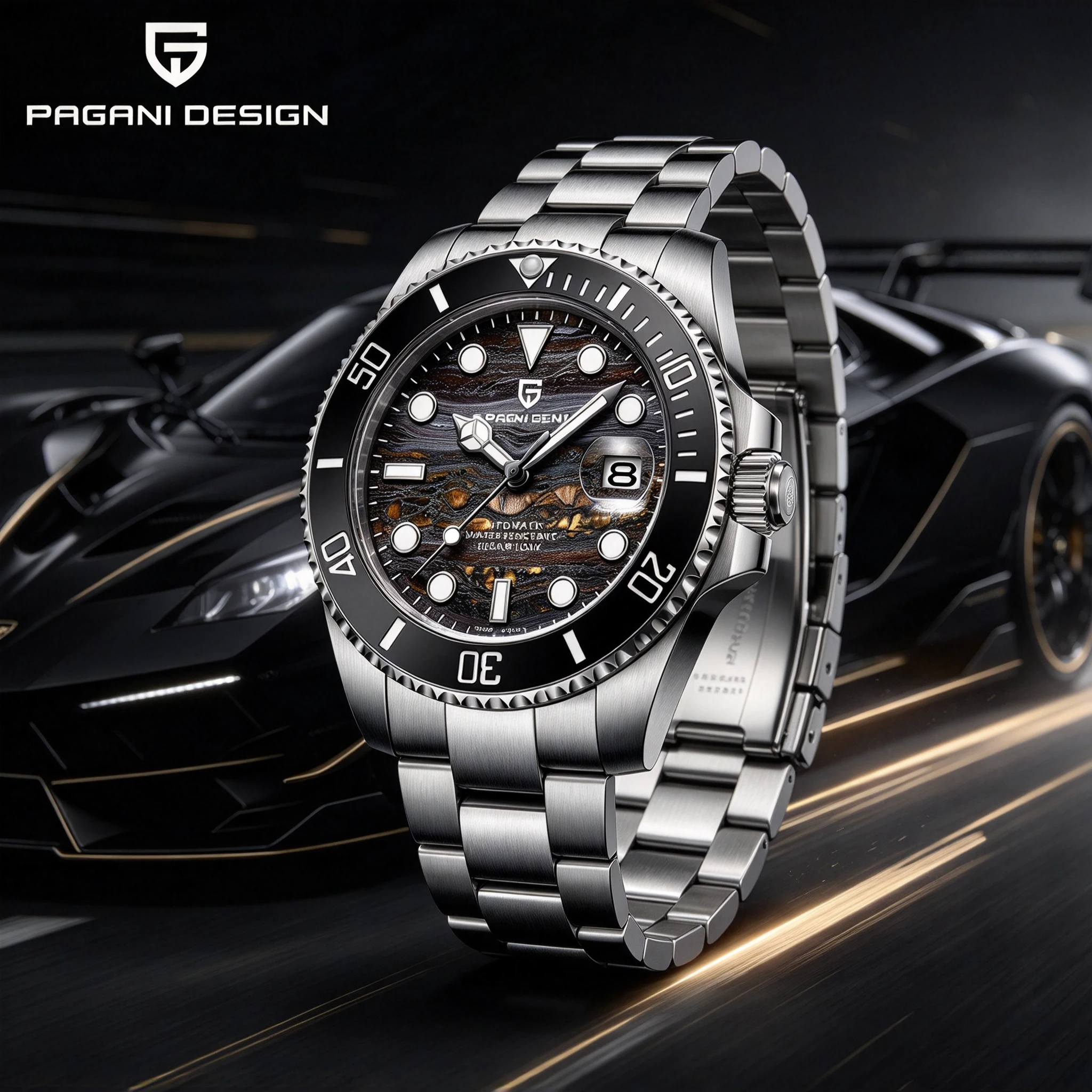 PAGANI DESIGN Men Automatic Watch Japan Miyota 8215 43mm Diver Watch Sapphire Glass 100M Waterproof Stainless Steel Wristwatch