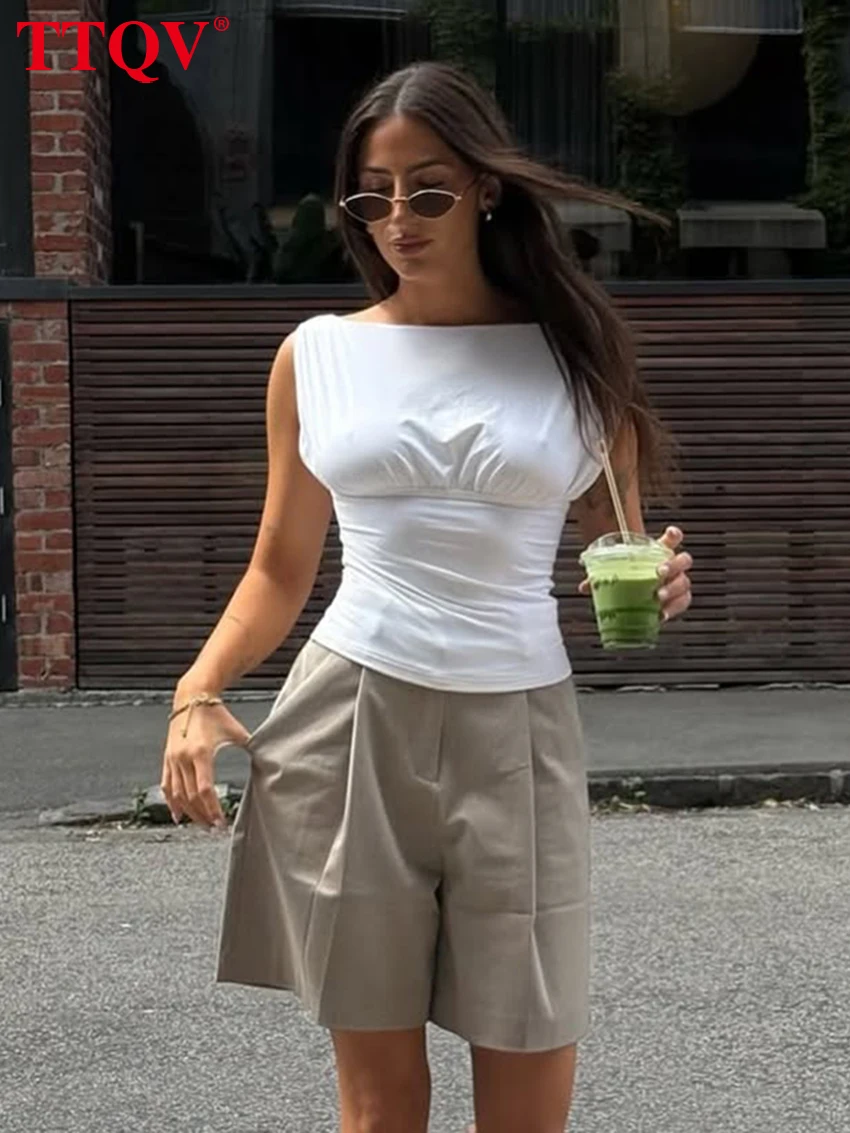 

TTQV Fashion Slim White Women's Tank Top 2026 Summer O-Neck Sleeveless Vest Lady Elegant Classic Solid Top Female Clothing