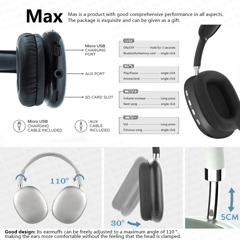 P9 Promax con custodia cuffie Bluetooth Wireless cuffie con cancellazione del rumore auricolari audio Stereo cuffie da gioco supporta TF