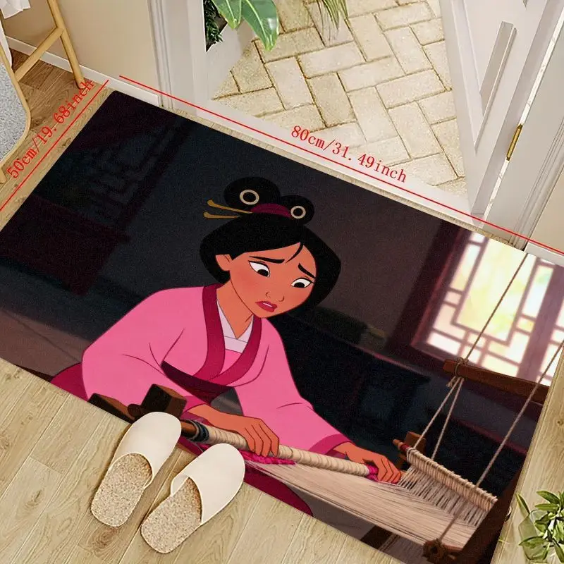 

1 шт., коврик для пола с героями мультфильмов Диснея Мулан, 50x80 см/19,68x31,49 дюйма, нескользящий мягкий коврик с изображением персонажа принцессы, декоративный домашний коврик