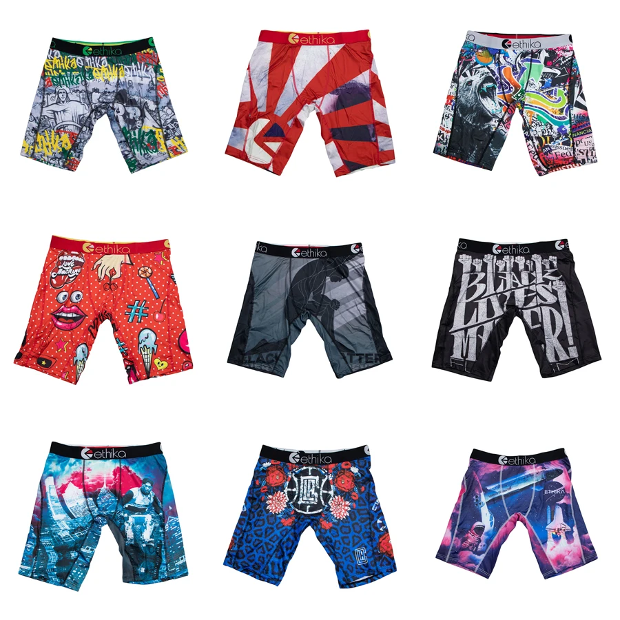 ETHIKA 1Pcs Sexy Men Underwear Boxers Breathable Swimming Man Print Underpants Plus Size Mens Panties Trunks Men's Boxer Briefs